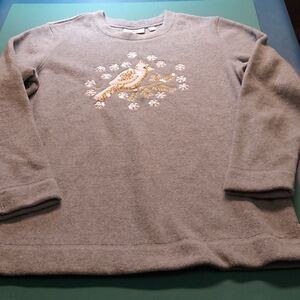 Quacker Factory Women's GrayLong Sleeve Small Christmas Sweater White Cardinal